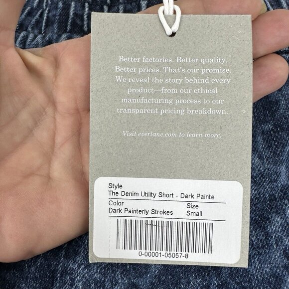 Everlane Women's NWT Dark Blue Painterly‎ Strokes The Denim Utility Shorts S/W28 - Picture 5 of 12